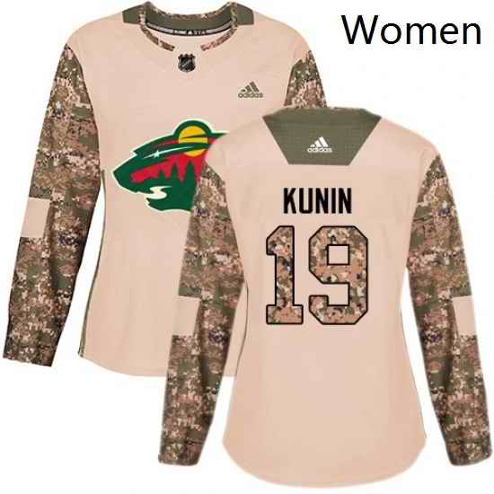 Womens Adidas Minnesota Wild 19 Luke Kunin Authentic Camo Veterans Day Practice NHL Jersey